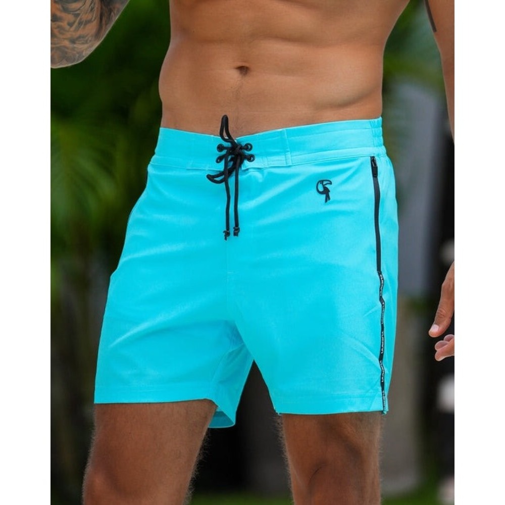NEW Tucann Fluro Aqua 5 Inch Swim Short Mens Large Blue Compression Liner Trunks